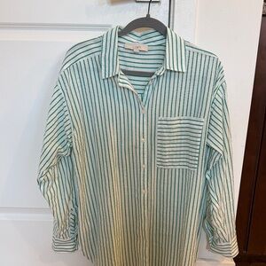 LOFT Women’s Casual Green and White Striped Shirt